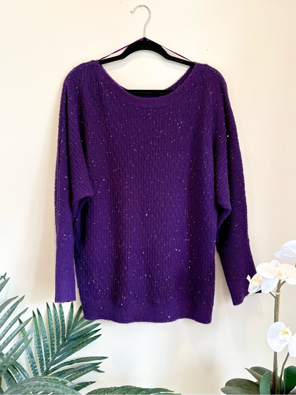 Cozy Purple Knit Sweater with Sequins